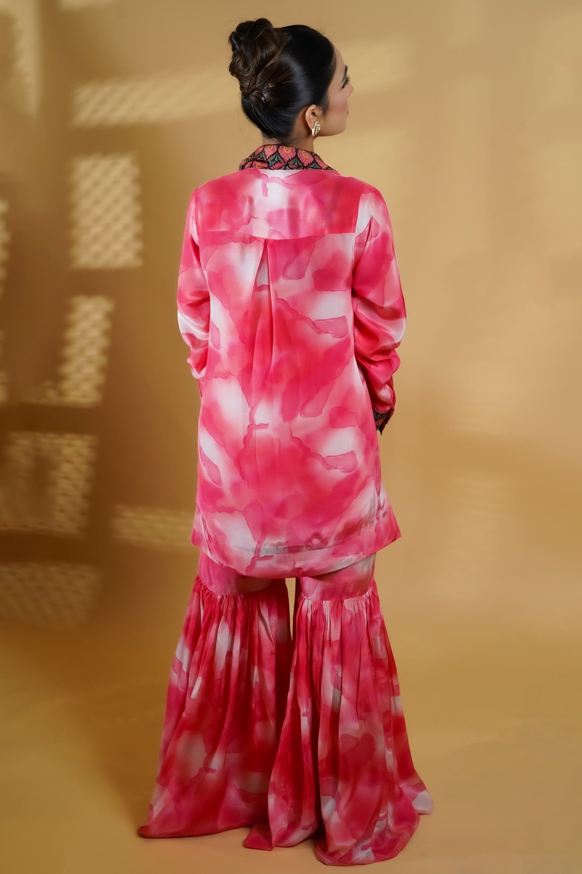 Fusion Peach Shaded Crepe Sharara Set - Neetika Chopra