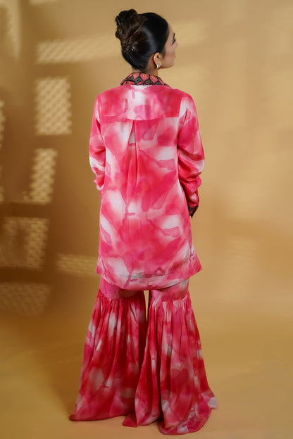 Fusion Peach Shaded Crepe Sharara Set - Neetika Chopra