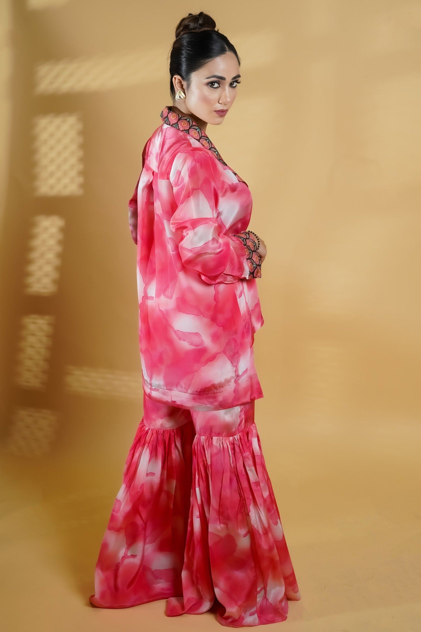 Fusion Peach Shaded Crepe Sharara Set - Neetika Chopra