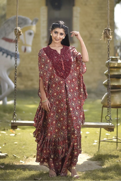Marsala Boxy Ruffle Set - Neetika Chopra