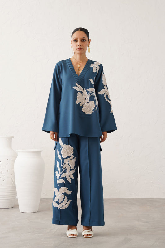 Minal Moss Crepe Embroidered Matching Set - Neetika Chopra