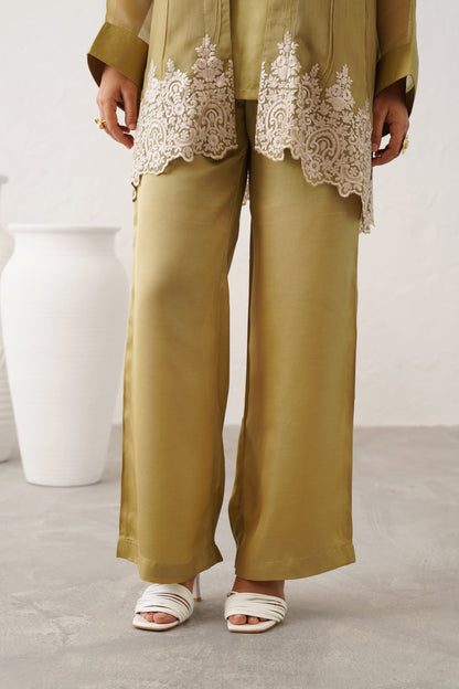 Peridot Georgette Satin Matching Set - Neetika Chopra