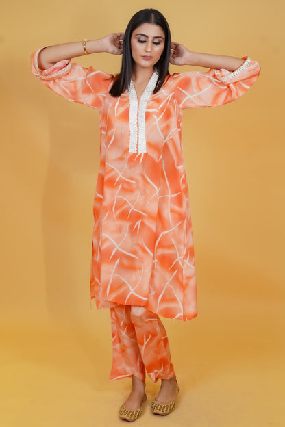 Tangerine Shaded Crepe Co-ord Set - Neetika Chopra