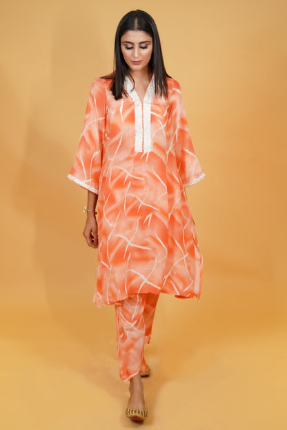 Tangerine Shaded Crepe Co-ord Set - Neetika Chopra