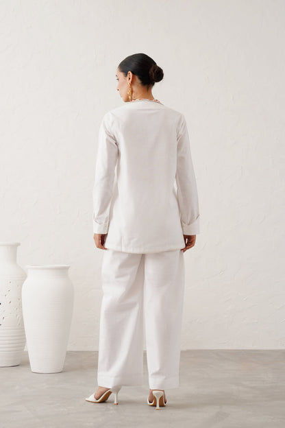 Vanilla White Cotton Linen Matching Set - Neetika Chopra