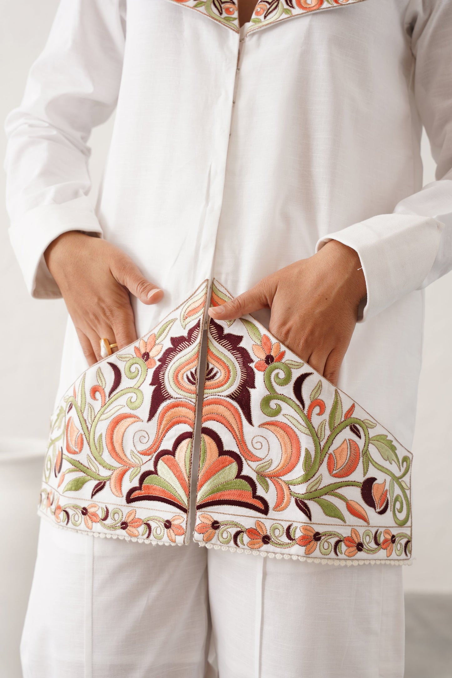 Vanilla White Cotton Linen Matching Set - Neetika Chopra