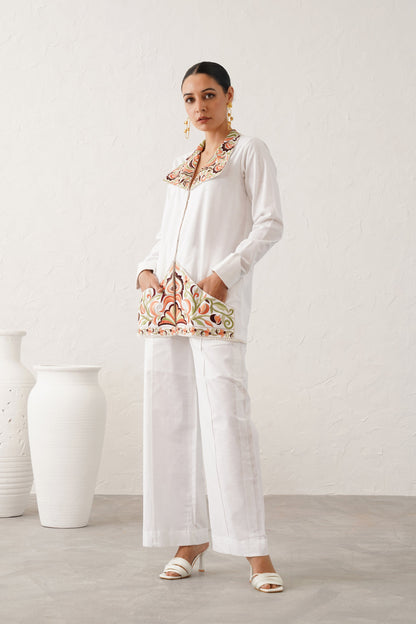 Vanilla White Cotton Linen Matching Set - Neetika Chopra