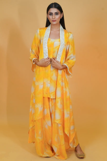 Yellow Shaded Crepe 3pc Co-ord Set - Neetika Chopra